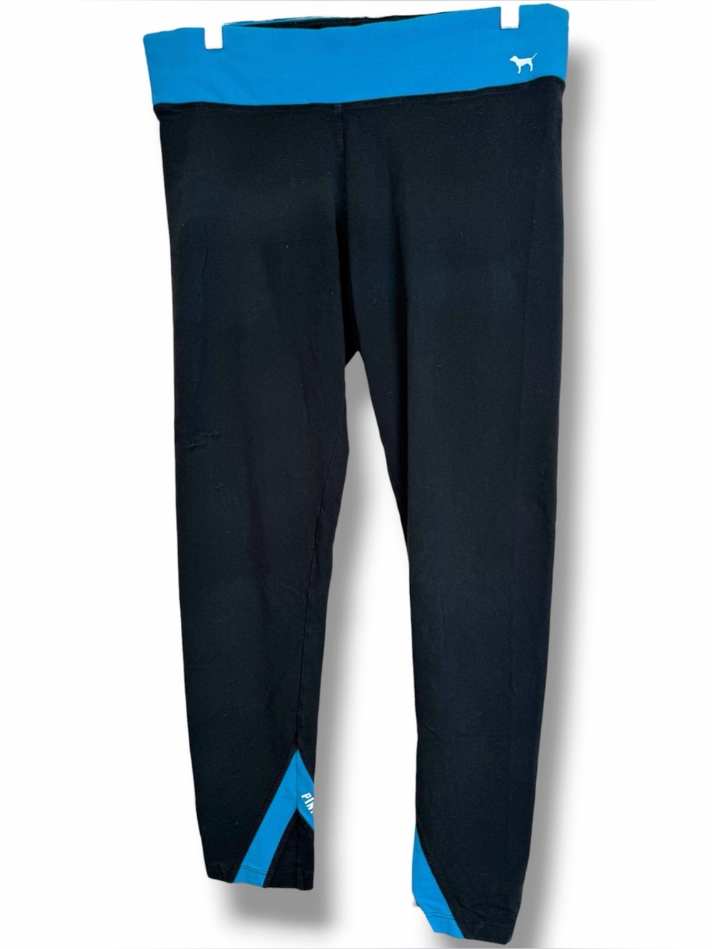 Victoria’s Secret PINK Blue Black Yoga Pants Leggings Flat Waist Skinny sz Large